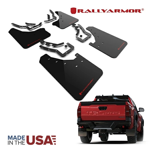 【Rally Armor 正規品】マッドフラップ 泥除け マッドガード ブラック MF114-UR-BLK-RD フロント リア 1台分 4枚セット Rally Armorロゴ入 ポリウレタン製 24y- トヨタ タコマ N400型 SR SR5 TRD PreRunner TRD Sport TRD Off-Road Limited Trailhunter TRD Pro
