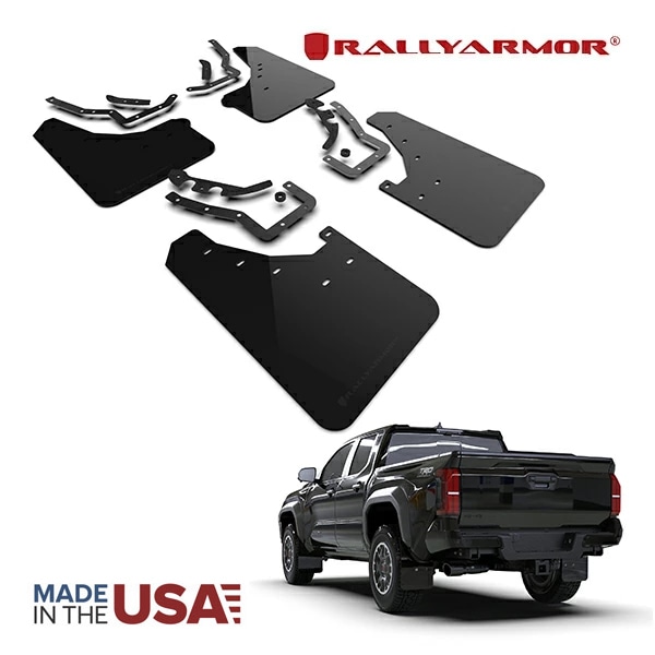 【Rally Armor 正規品】マッドフラップ 泥除け マッドガード ブラック MF114-UR-BLK-MBK フロント リア 1台分 4枚セット Rally Armorロゴ入 ポリウレタン製 24y- トヨタ タコマ N400型 SR SR5 TRD PreRunner TRD Sport TRD Off-Road Limited Trailhunter TRD Pro