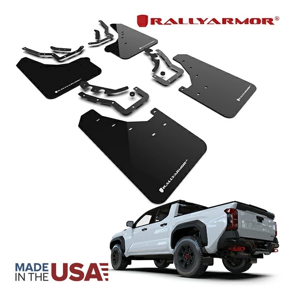【Rally Armor 正規品】マッドフラップ 泥除け マッドガード ブラック MF114-UR-BLK-WH フロント リア 1台分 4枚セット Rally Armorロゴ入 ポリウレタン製 24y- トヨタ タコマ N400型 SR SR5 TRD PreRunner TRD Sport TRD Off-Road Limited Trailhunter TRD Pro