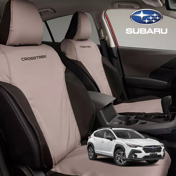 USスバル純正 フロントシートカバー CROSSTREKロゴ入 1stシート 1列目 運転席 助手席 ヘッドレスト セット 背もたれ 座面 前面ポリエステル製 背面ポリウレタン製 SUBARU クロストレック GU系 左ハンドル車用