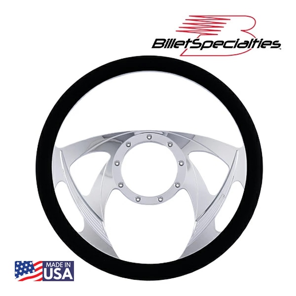 【Billet Specialties 正規品】14インチ ステアリングホイール スナイパーポール ステアリング ハーフラップ セット ブラックレザーグリップ ビレットアルミニウム製 汎用 9穴ステアリングホイール装着可能車用 ビレットスペシャリティーズ