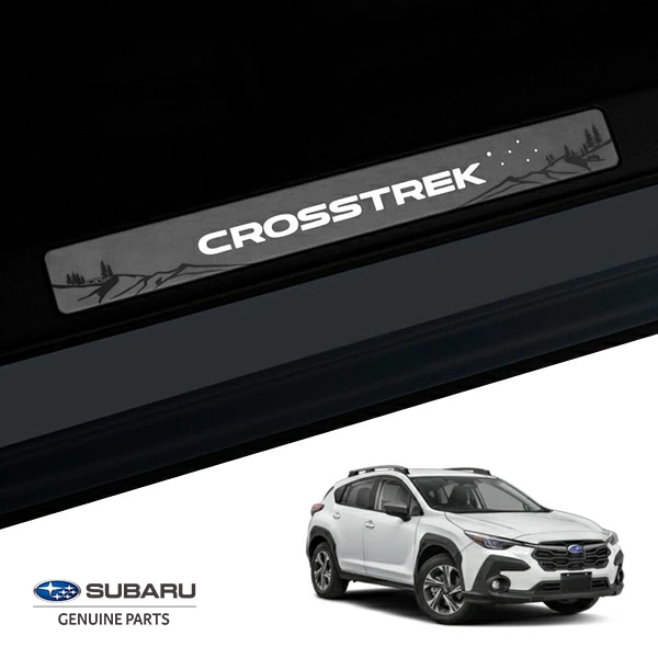 USスバル純正 サイドシルプレート 1台分 フロント 左右 2枚セット ドアシルプレート プロテクター CROSSTREKロゴ入 イルミネーション SUBARU クロストレック GU系