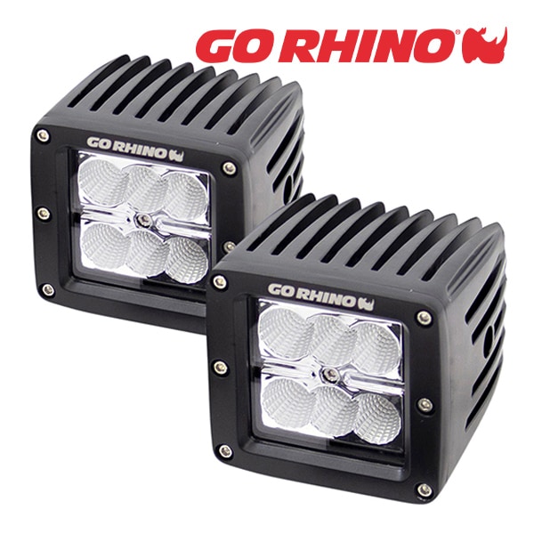 【GO RHINO 正規品】3インチ LEDキューブライト 751002 2個セット ライトマウント OSRAM製高輝度LEDチップ搭載 色温度 6000K LED電力 18W 電流/電圧 1.4A/12V 0.7A/24V 対応電圧 10-30V DC 汎用 ゴーライノ