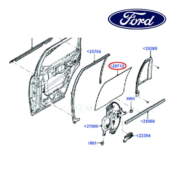 フォード純正 リアドアガラス 右側 RH 助手席側 7L1Z-7825712-B 07-17y ナビゲーター