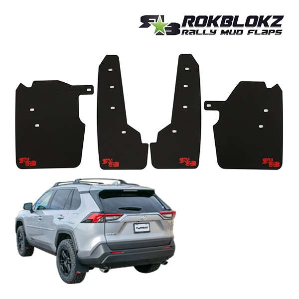 【ROKBLOKZ 正規品】マッドフラップ 泥除け マッドガード ブラック C061X1 フロント リア 1台分 4枚セット R★B レッドロゴ入 ポリウレタン製 トヨタ RAV4 50系 全グレード ロックブロック