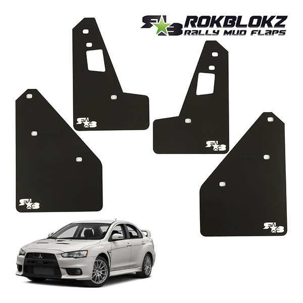 【ROKBLOKZ 正規品】マッドフラップ 泥除け マッドガード ブラック C030 フロント リア 1台分 4枚セット R★B ホワイトロゴ入 ポリウレタン製 三菱 ランサーエボリューション ランエボ CZ系 ロックブロック
