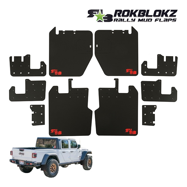 【ROKBLOKZ 正規品】クイックリリースマッドフラップ 泥除け マッドフラップ マッドガード ブラック T417 フロント リア 1台分 4枚セット R★B レッドロゴ入 ポリウレタン製 ジープ JT グラディエーター ロックブロック