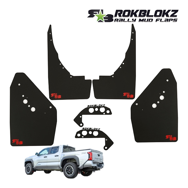 【ROKBLOKZ 正規品】ハイクリアランスマッドフラップ 泥除け マッドフラップ マッドガード ブラック T475 フロント リア 1台分 4枚セット R★B レッドロゴ入 ポリウレタン製 24y- トヨタ タコマ ロックブロック