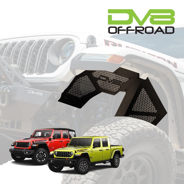 【DV8 OFFROAD 正規品】フロントインナーフェンダー フロント 左右セット DV8ロゴ入 アルミ製 メッシュパネル パウダーコート仕上げ ジープ JL ラングラー2ドア/4ドア | JT グラディエーター