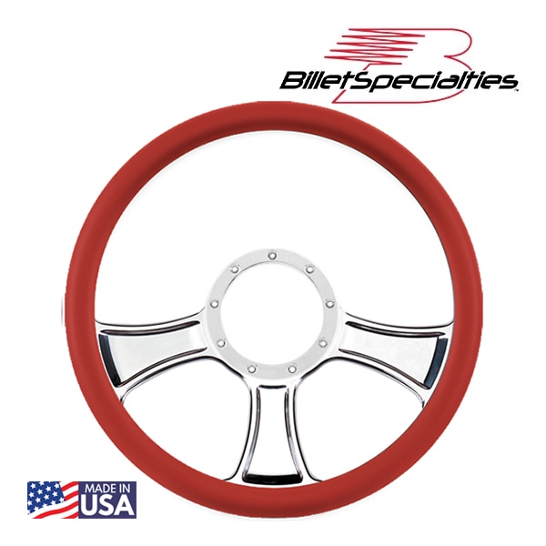 【Billet Specialties 正規品】14インチ ステアリングホイール シケインポール ステアリング ハーフラップ セット レッドレザーグリップ ビレットアルミニウム製 汎用 9穴ステアリングホイール装着可能車用 ビレットスペシャリティーズ