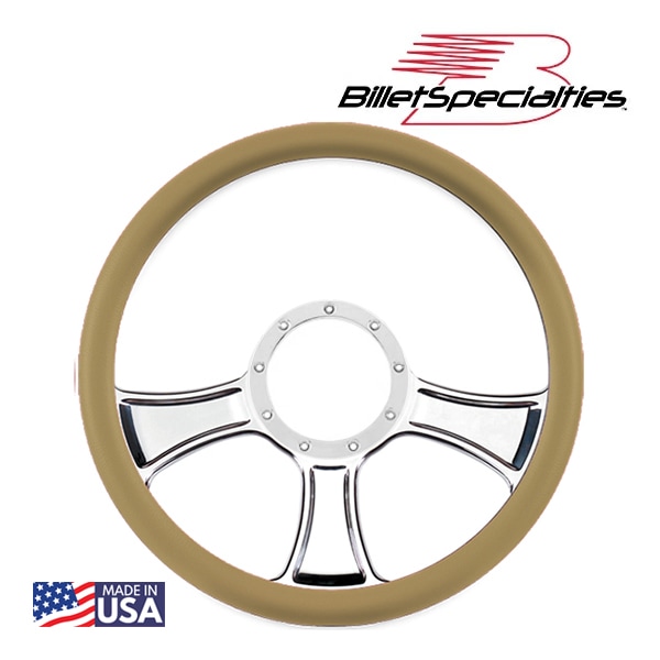 【Billet Specialties 正規品】14インチ ステアリングホイール シケインポール ステアリング ハーフラップ セット タンレザーグリップ ビレットアルミニウム製 汎用 9穴ステアリングホイール装着可能車用 ビレットスペシャリティーズ