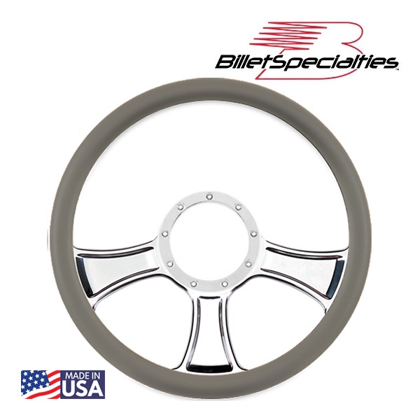 【Billet Specialties 正規品】14インチ ステアリングホイール シケインポール ステアリング ハーフラップ セット ライトグレーレザーグリップ ビレットアルミニウム製 汎用 9穴ステアリングホイール装着可能車用 ビレットスペシャリティーズ