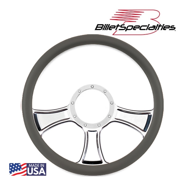 【Billet Specialties 正規品】14インチ ステアリングホイール シケインポール ステアリング ハーフラップ セット ダークグレーレザーグリップ ビレットアルミニウム製 汎用 9穴ステアリングホイール装着可能車用 ビレットスペシャリティーズ