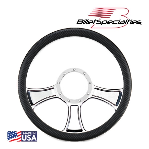 【Billet Specialties 正規品】14インチ ステアリングホイール シケインポール ステアリング ハーフラップ セット カーボンファイバーエンボスビニールレザーグリップ ビレットアルミニウム製 汎用 9穴ステアリングホイール装着可能車用 ビレットスペシャリティーズ