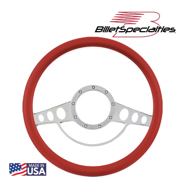 【Billet Specialties 正規品】14インチ ステアリングホイール クラシックポール ステアリング ハーフラップ セット レッドレザーグリップ ビレットアルミニウム製 汎用 9穴ステアリングホイール装着可能車用 ビレットスペシャリティーズ