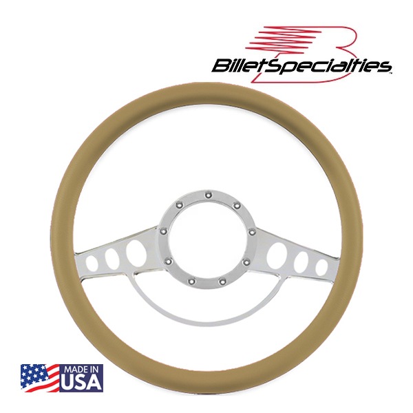 【Billet Specialties 正規品】14インチ ステアリングホイール クラシックポール ステアリング ハーフラップ セット タンレザーグリップ ビレットアルミニウム製 汎用 9穴ステアリングホイール装着可能車用 ビレットスペシャリティーズ