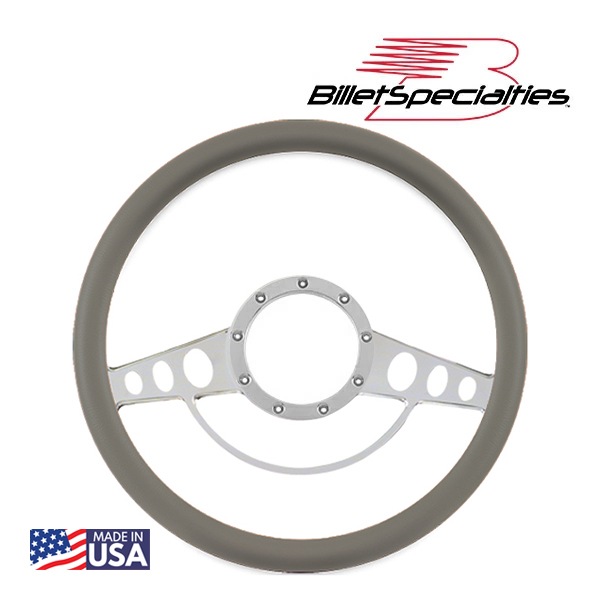 【Billet Specialties 正規品】14インチ ステアリングホイール クラシックポール ステアリング ハーフラップ セット ライトグレーレザーグリップ ビレットアルミニウム製 汎用 9穴ステアリングホイール装着可能車用 ビレットスペシャリティーズ