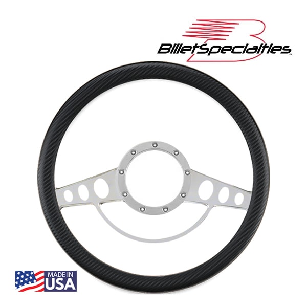 【Billet Specialties 正規品】14インチ ステアリングホイール クラシックポール ステアリング ハーフラップ セット カーボンファイバーエンボスビニールレザーグリップ ビレットアルミニウム製 汎用 9穴ステアリングホイール装着可能車用 ビレットスペシャリティーズ