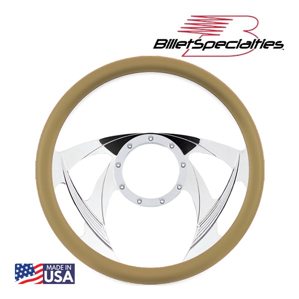 【Billet Specialties 正規品】14インチ ステアリングホイール スナイパーポール ステアリング ハーフラップ セット タンレザーグリップ ビレットアルミニウム製 汎用 9穴ステアリングホイール装着可能車用 ビレットスペシャリティーズ
