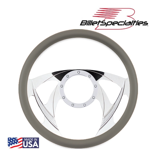 【Billet Specialties 正規品】14インチ ステアリングホイール スナイパーポール ステアリング ハーフラップ セット ライトグレーレザーグリップ ビレットアルミニウム製 汎用 9穴ステアリングホイール装着可能車用 ビレットスペシャリティーズ