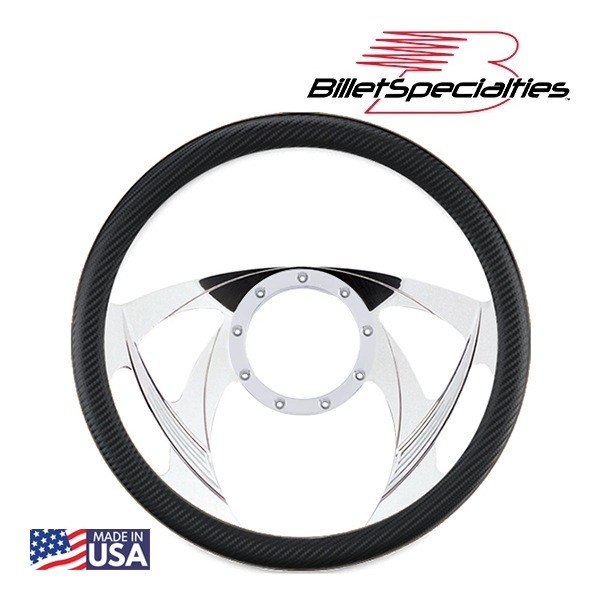 【Billet Specialties 正規品】14インチ ステアリングホイール スナイパーポール ステアリング ハーフラップ セット カーボンファイバーエンボスビニールレザーグリップ ビレットアルミニウム製 汎用 9穴ステアリングホイール装着可能車用 ビレットスペシャリティーズ