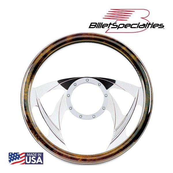 【Billet Specialties 正規品】14インチ ステアリングホイール スナイパーポール ステアリング ハーフラップ セット バールウッド調グリップ ビレットアルミニウム製 汎用 9穴ステアリングホイール装着可能車用 ビレットスペシャリティーズ