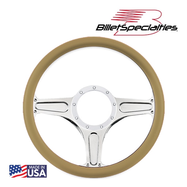 【Billet Specialties 正規品】14インチ ステアリングホイール ストリートライトポール ステアリング ハーフラップ セット タンレザーグリップ ビレットアルミニウム製 汎用 9穴ステアリングホイール装着可能車用 ビレットスペシャリティーズ