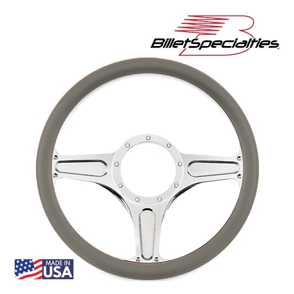 【Billet Specialties 正規品】14インチ ステアリングホイール ストリートライトポール ステアリング ハーフラップ セット ライトグレーレザーグリップ ビレットアルミニウム製 汎用 9穴ステアリングホイール装着可能車用 ビレットスペシャリティーズ