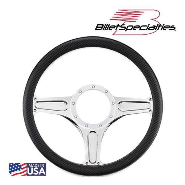 【Billet Specialties 正規品】14インチ ステアリングホイール ストリートライトポール ステアリング ハーフラップ セット カーボンファイバーエンボスビニールレザーグリップ ビレットアルミニウム製 汎用 9穴ステアリングホイール装着可能車用 ビレットスペシャリティーズ