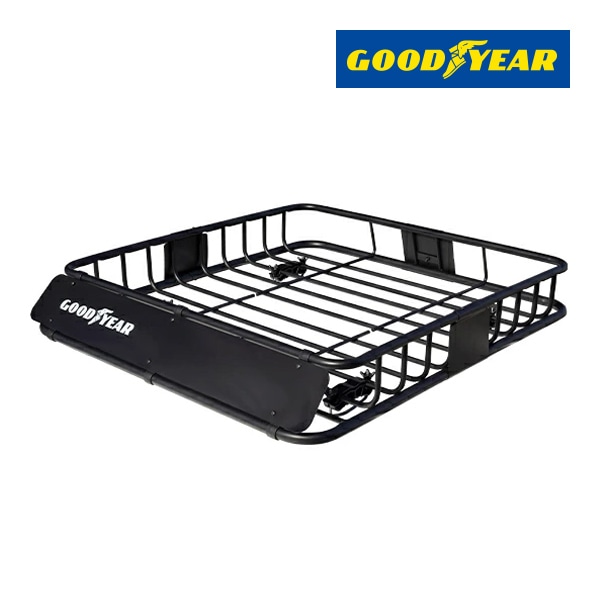 【GOODYEAR 正規品】スチール ルーフラック ROAD PRO ルーフキャリア ルーフバスケット GOODYEARロゴ入 パウダーコート仕上げ マットブラック 内寸サイズ 111cm×99cm×15cm 耐荷重100kg 汎用 ベースキャリア装着車両
