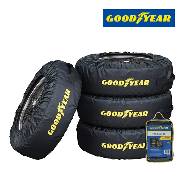 【GOODYEAR 正規品】タイヤカバー タイヤバッグ 4本分 1セット GOODYEARロゴ入 ポリエステル製 夏タイヤ 冬用タイヤ スタッドレスタイヤ 保管 19インチリム タイヤ幅245mm タイヤ直径558～797mm 汎用 グッドイヤー
