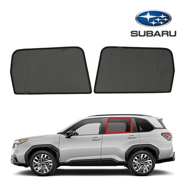 USスバル純正 フォレスター SL系 専用設計 リア セカンドシート サイドサンシェード サイドウィンドウ リアサイドガラス 左右分 2枚セット FORESTERロゴ入 吸盤不要 はめ込み固定