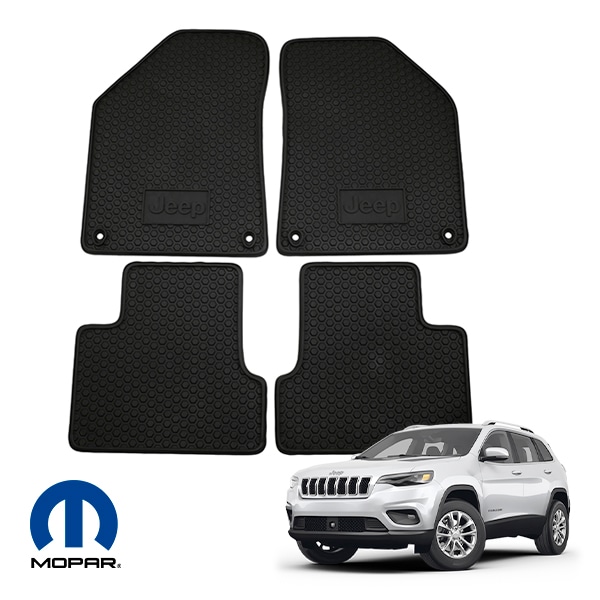 UK MOPAR純正 18-22y ジープ チェロキー KL 右ハンドル車用 フロアマット ラバーマット ブラック JEEPロゴ入 フロント リア 1台分 4枚セット TPE素材 オールウェザー対応 モパー