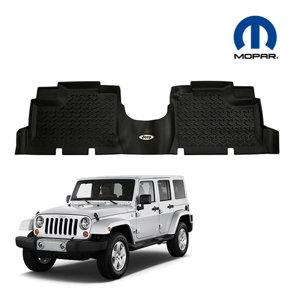 UK MOPAR純正 ジープ JK ラングラー アンリミテッド 4ドア オールウェザー フロアマット ラバーマット ブラック JEEPロゴ入 セカンドシート リア 2列目 後部座席 TPE素材 オールウェザー対応 モパー