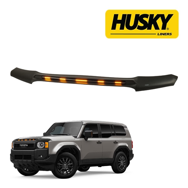 【HUSKY LINERS 正規品】トヨタ ランドクルーザー 250 ランクル 250系 令和6年4月-現行 Aeroskin Lightshield PRO フードプロテクター バグガード ボンネットガード ボンネットプロテクター LEDテープライト付  HUSKYロゴ入り ブラック 両面テープ ハスキーライナーズ