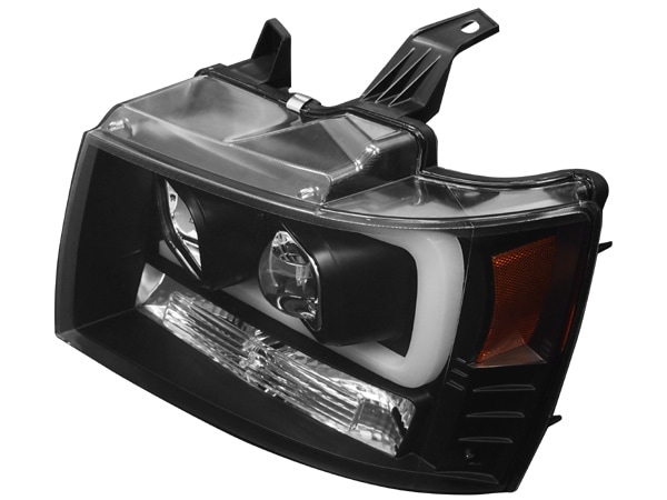 シボレー タホ サバーバン LEDファイバー プロジェクターヘッドライト 日本光軸仕様 インナーブラック 左右 07-14ｙ Chevrolet 黒 送料無料 シボレー タホ サバーバン プロジェクターヘッドライト 07-14y ヘッドライト（車用品｜車用品・バイク用品