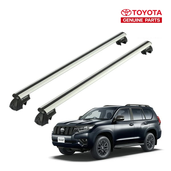 UKトヨタ純正 TOYOTA ランドクルーザー ランクル プラド 150系 ルーフレール付き車両用 平成20年9月-令和6年4月 ルーフラック クロスバー ルーフキャリア ベースキャリア 1台分 2本セット シルバー アルミ製