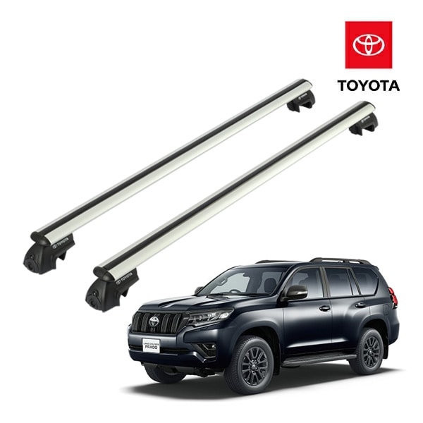 UKトヨタ純正 TOYOTA ランドクルーザー ランクル プラド 150系 ルーフレール付き車両用 平成20年9月-令和6年4月 ルーフラック クロスバー ルーフキャリア ベースキャリア 1台分 2本セット シルバー アルミ製