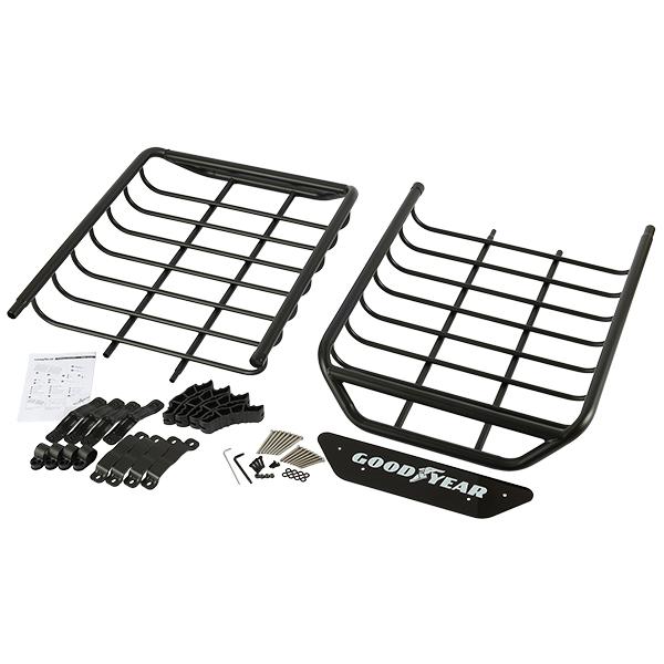 【GOODYEAR 正規品】スチール ルーフラック SKINNY PRO 1470mm×590mm×124mm 耐荷重75kg ブラック 組み立て式 GOOD YEARロゴ入り ルーフキャリア バスケット ベースキャリア カーゴネット 汎用 ベース/クロスバー 別途要
