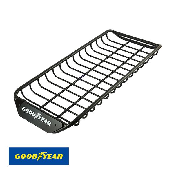 【GOODYEAR 正規品】スチール ルーフラック SKINNY PRO 1470mm×590mm×124mm 耐荷重75kg ブラック 組み立て式 GOOD YEARロゴ入り ルーフキャリア バスケット ベースキャリア カーゴネット 汎用 ベース/クロスバー 別途要