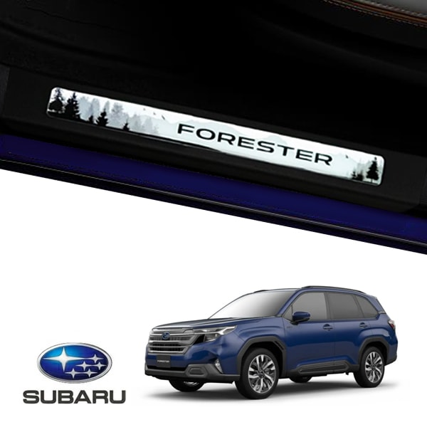 USスバル純正 SUBARU フォレスター SL系 令和7年4月-現行 サイドシルプレート 1台分 フロント 左右 2枚セット ドアシルプレート プロテクター FORESTERロゴ入 イルミネーション