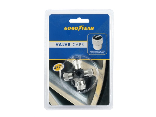 【GOODYEAR 正規品】 エアバルブキャップ 1台分 4個セット ウイングフット ホワイトロゴ シルバー 樹脂製ステッカー グッドイヤー