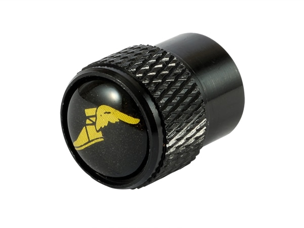 【GOODYEAR 正規品】 エアバルブキャップ 1台分 4個セット ウイングフット イエローロゴ ブラック 樹脂製ステッカー グッドイヤー