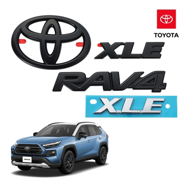 USトヨタ純正 TOYOTA RAV4 50系 平成31年4月-令和7年12月 リアエンブレム リアゲート ゲートエンブレム トランク RAV4 / XLE / TOYOTAロゴ ブラック 両面テープ オーバーレイ 純正に貼り付け