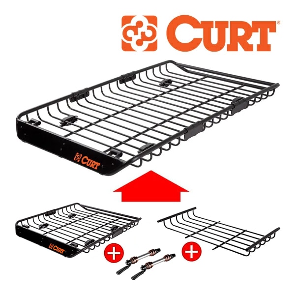 【CURT 正規品】ルーフラック ルーフバスケット ルーフキャリア 18123 + ラック エクステンション 延長用 18124 + バイクマウント クイックリリース 18125 セット