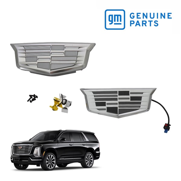 GM純正 25y- キャデラック エスカレード フロントグリルエンブレム&リアゲートエンブレムセット グリルエンブレム フロントエンブレム リアエンブレム リアゲート ゲートエンブレム トランク イルミネーション付 モノクローム 85793486