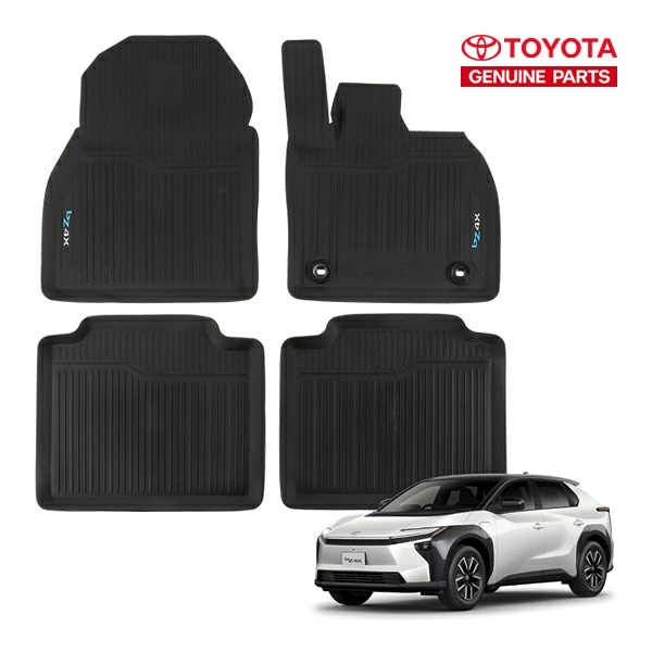 豪トヨタ純正 TOYOTA bZ4X 10系 令和4年5月-現行 右ハンドル車用 オールウェザー フロアマット ラバーマット ブラック bZ4Xロゴ入 フロント リア 1台分 4枚セット