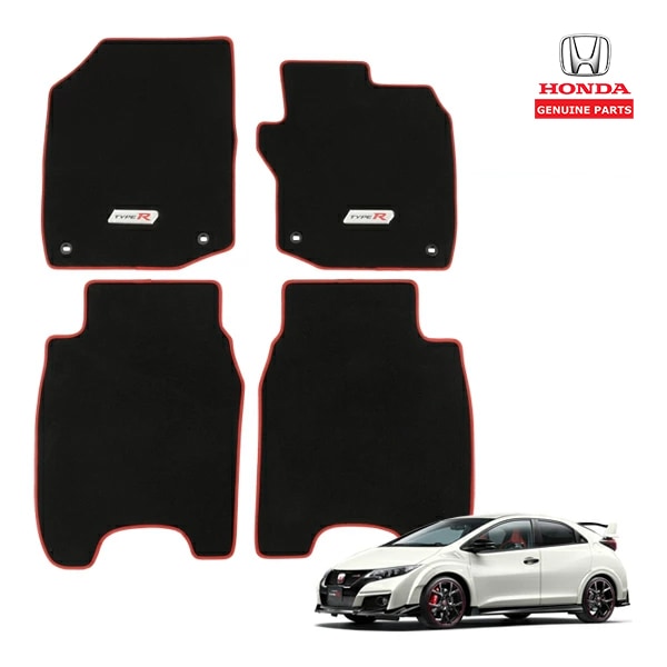 UKホンダ純正 HONDA シビック タイプ R FK2 右ハンドル車用 平成27年12月-平成28年6月 エレガンス フロアマット カーペット レッドエッジ TYPE Rロゴ ロゴプレート フロント リア 1台分 4枚セット CIVIC