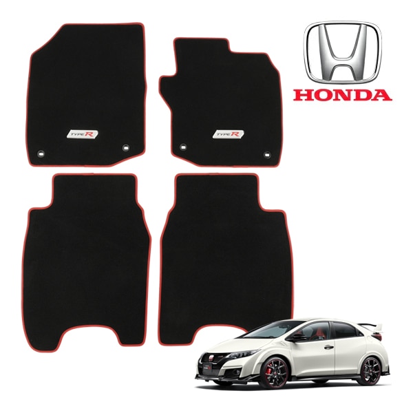 UKホンダ純正 HONDA シビック タイプ R FK2 右ハンドル車用 平成27年12月-平成28年6月 エレガンス フロアマット カーペット レッドエッジ TYPE Rロゴ ロゴプレート フロント リア 1台分 4枚セット CIVIC
