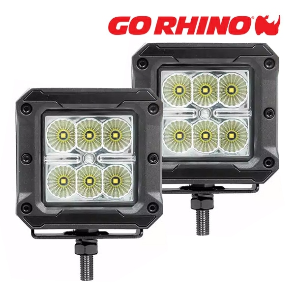 【GO RHINO 正規品】XPLOR BRIGHTシリーズ 3x3インチ LEDキューブライト 2個セット ワイヤーハーネス スイッチ付 OSRAM製 LEDチップ搭載 18W 最大1620ルーメン 防水等級 IP67 ライトマウント ライトブラケット 汎用 751803023FCS